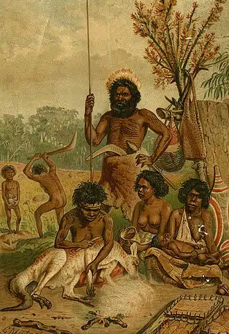 Noirs autochtones d'Australie. Ici, une famille aborigène.