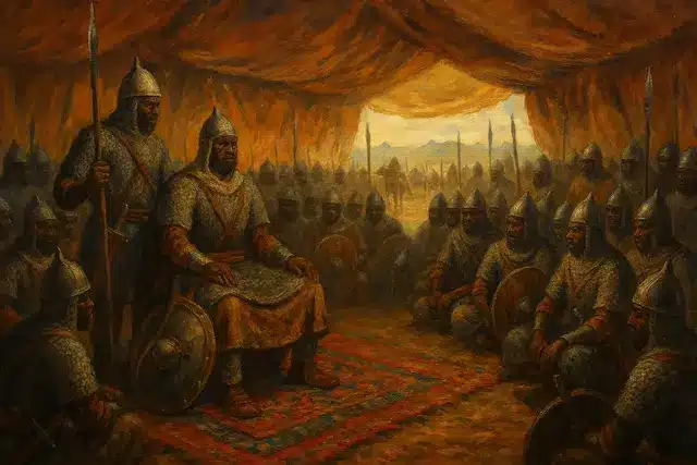 Soundjata et ses généraux, avant la bataille de Kirina.