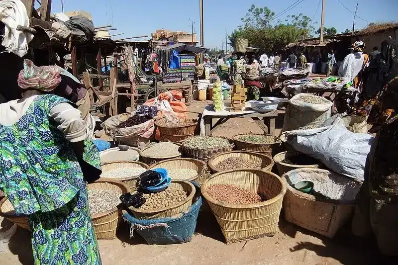 Les femmes de Djenné au marché des ingrédients secs.
