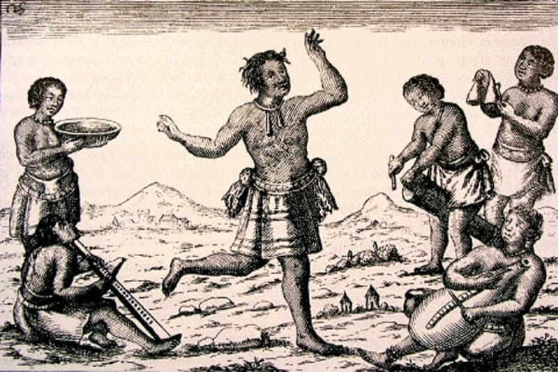 Danse avec tambours en Afrique précoloniale.