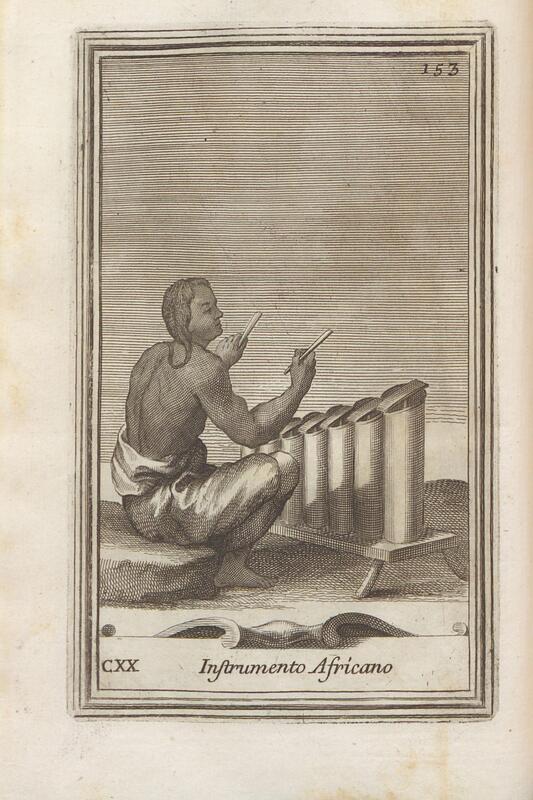 Un musicien jouant du marimba en Afrique précoloniale. 