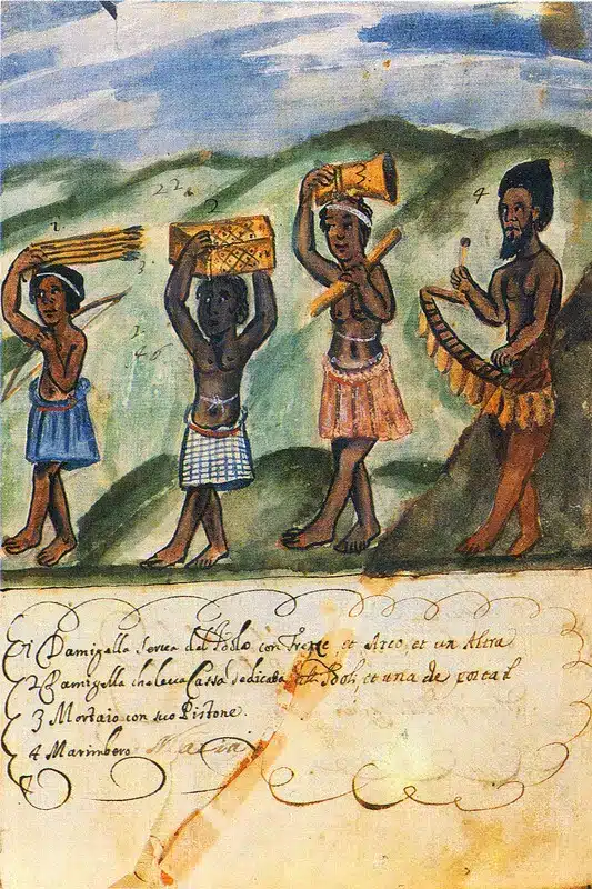 Procession avec une marimba en Afrique précoloniale.