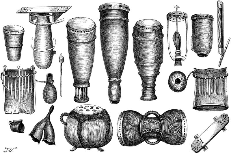 instruments et tambours en Afrique précoloniale..